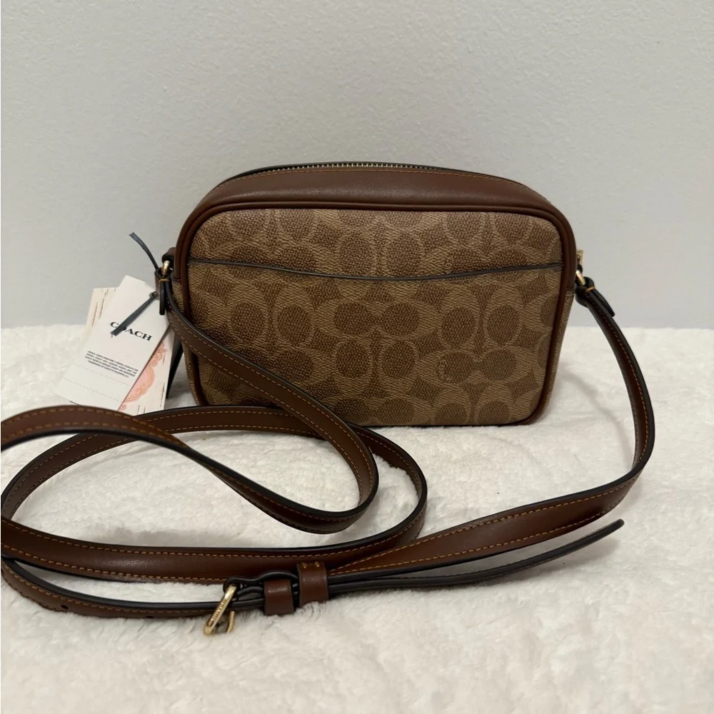 Coach Mini Jamie Camera Signature Canvas Brown Crossbody Bag NWT - Picture 3 of 5